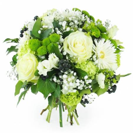 Bouquet de deuil blanc et vert – Hommage naturel